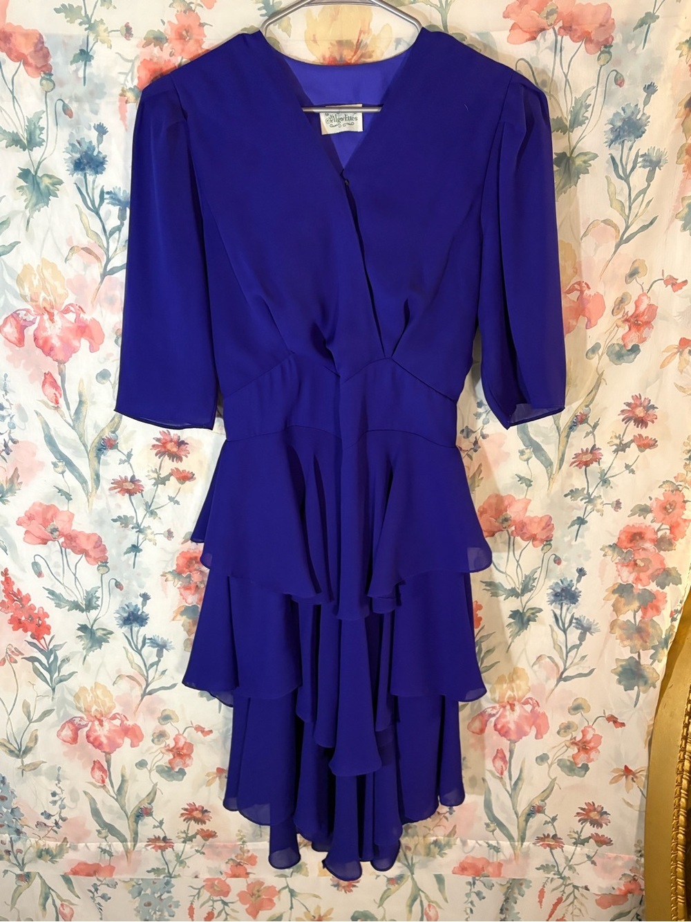 Vintage Elegant Tiered Ruffle Midi Dress in Royal Blue